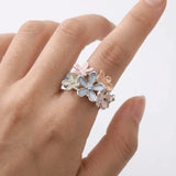Daiiibabyyy  All-match Painting Oil Flower Ring Multicolor Petal Stretch Ring Zinc Alloy Classic Opening Ring Party