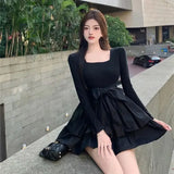 Daiiibabyyy  New In Splicing Black Female Dress Curvy Elastic Full Aesthetic High Quality Women's Long Sleeve Dresses Luxury Clothes Harajuku