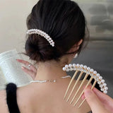 Daiiibabyyy  Luxury Pearl Hair Combs Women Elegant Zircon Hairpin Clips Crystal Bun Wedding Bridal Hairclaw Rhinestone Jewelry Accessories
