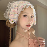 DAIIIBABYY  -  Y2K Colorful Dot Knitted Rabbit Ears Bow Strap Hair Scarf for Women Summer Outing Versatile Babes Sweet Lace Headscarf