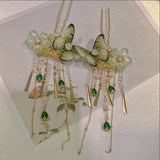 Daiiibabyyy  Fresh Green Butterfly Tassel Hair Accessories Headgear  Flower Hair Sticks Bridal Hair Accessories