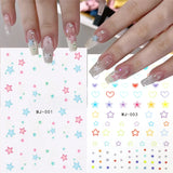 Daiiibabyyy Silver Heart Stars Nail Sticker 5D Realistic Glitter Shiny Pentagram Y2K Style Self Adheisve Charms Decals Nail Art Decoration