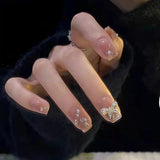 Daiiibabyyy 24Pcs Artificial False Nails with Green  Flower Design Mid-length Square Ballet Fake Nails Press on Wearable Full Cover Nail Tip