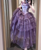 Daiiibabyyy  Summer New Women's Purple Slim High-Waisted Long Lolita Dress Versatile Bustle Black Birthday Adult Ceremony Princess Dress