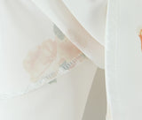 Daiiibabyyy  Retro White Flower Bow Ruched Chest Lace Slash Collar Satin Mini Dress Women Short Puff Sleeve Low Waist Swing Dresses Robe