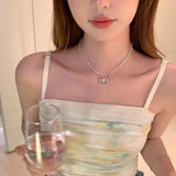 DAIIIBABYYY  -  Y2K Glass Butterfly Pendant Pearl Beads Necklace for Women Korean Fashion Kpop Rhinestone Clavicle Choker Jewelry