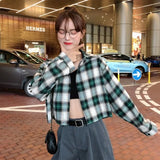 Daiiibabyyy  New Korean Plaid Shirts Harajuku Casual All Match Loose Long Sleeve Blouses Fashion Popular Student Tops Cardigan Coats Outwear