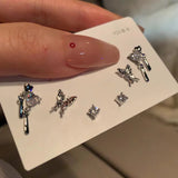 Daiiibabyyy  6Pcs/set Simple Crystal Stud Earring Set For Women Butterfly Zircon Earrings Girl Party Wedding Engagement Jewelry Accessories