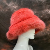 Daiiibabyyy  y2k Fluffy Faux Fur Bucket Hat Women Rabbit Fur Warm Thick Plush Winter Hat Lady Luxury Fashion Furry Panama Fisherman Cap