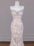 Daiiibabyyy  Sexy Champagne Sequins Prom Dresses Sweetheart Strapless Open Back Evening Party Dress Mermaid Sleeveless Formal Occasion Dress