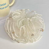 Daiiibabyyy  1PC Elegant White Organza Scrunchie With Crystal Beads: Romantic Ruffled Hair Accessory For Women, Perfect For Daily