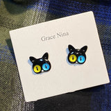 Daiiibabyyy  Cute Little Fish Cat Earrings Retro Asymmetrical Childlike Creativity Novel Cartoon Stud Earrings Design Artistic Women Jewelry