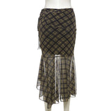 DAIIIBABYYY  -  New Women's Solid Color Slim Fit Street Fashion High Waist Bag Hip Plaid Skirt