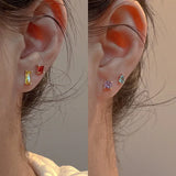 Daiiibabyyy  5 Pcs Colorful Zircon Set Earrings Set for Women Simple Geometric Sparkle Stud Earrings for Daily Commute Girl Jewelry Gift