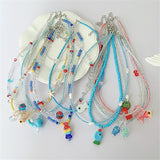 DAIIIBABYYY  -  Boho Y2K Summer Resin Ceramic Fish Starfish Pendant Colorful Beaded Choker Necklace Beach Vacation Charm Jewelry EMO Accessories