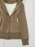 Daiiibabyyy  American Retro Vintage Niche Spicy Girl Sweet Cool Y2k Brown Leopard Print Hooded Cardigan Jacket Top