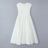 Daiiibabyyy  Sexy White Slash Collar Backless Midi Long Strapless Dress Women Pleated Folded Low Waist Pleated Ruched Hem Swing Party Robe