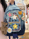 Daiiibabyyy  Retro Cowboy Color Matching Backpack Female Japanese Sweet Lovely Girl Y2k All-match Bag College Student Small Backpack