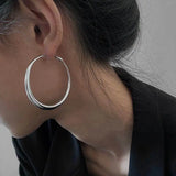 Daiiibabyyy  New Trendy Silver Color Big Circle Hoop Earrings for Women Exaggerated Metal Geometric Smooth Round Earrings Jewelry Gift