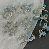 Daiiibabyyy  Y2g Blue Silver Alloy Barrettes Simple Girl Five-Pointed Star Metal Duckbill Clip Bang Clip Side Clip Hair Accessories New