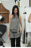 DAIIIBABYYY  -  Striped Halter Tops Streetwear Sleeveless Tshirts Backless Tank Tops Women Clothes Korean Fashion Summer Tops Camisole