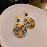 Daiiibabyyy  Green Zircon Shell Drop Earrings for Women Mom Retro Emerald Exaggerated Round Birthday Party Luxury Aesthetics Jewelry Gifts