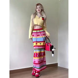 DAIIIBABYYY  -  Set of Women's Autumn Korean Style Short Sleeved Knitted Sweater Top with High Waist Design, Half Skirt Two-piece Set