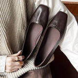 Daiiibabyyy  Retro Women's Shoes Exquisite Soft Leather Casual Shoes for Woman French Square Head Low Heels Designer Shoes Zapatos De Mujer