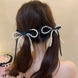 Daiiibabyyy  Women's Hair Clips Korean Version Kawaii Hair Tie Hair Accessories Set Pearl Bow Hair Clip Girl Half Tie Hair Clip Sweet Style