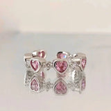 Daiiibabyyy  Y2K Pink Zircon Stars Heart Open Rings for Women Couples Trendy Sweet Irregular Adjustable Finger Ring Wedding Party Jewelry