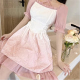 DAIIIBABYYY  -  Japanese Summer Lolita New Spliced Lace Gauze Bandage Fashion Slim Minimalist Casual Puff Sleeve Princess Party Dresses