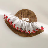 Daiiibabyyy  Women's Cute Sun Hat  Little Cherry Lace Trimmed Straw Hat Girl Summer Beach Vacation Sun Hat Sunshade Kawaii Sun Protection Hat