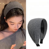 DAIIIBABYYY  -  New Soft Wide Knitting Cotton Hairbands for Women Girls Korean Neutral Solid Turban with Teeth Head Band Headwear Accessories