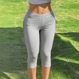 Daiiibabyyy  Summer Women Capri Pants High Waist Slim Fit Crop Pants Solid Color Ankle Pants Mid Low Rise Gingham Print 3/4 Pants with Side