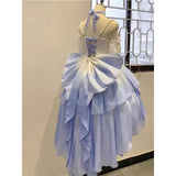 DAIIIBABYYY  -  Gradient Blue Light Flower Wedding Hollow Out Front Short Back Long Lolita Fine Shine Lolita Pengpeng Heavy Industry Princess