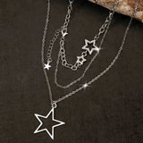 DAIIIBABYYY  -  Y2K Silver Color Hip Hop Cool Women Shiny Cubic Zirconia Pendant Multi-Layered Necklace Fashion Simple Temperament Trend Jewelry