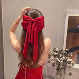 Daiiibabyyy Elegant Bow Ribbon Hair Clip Fashion Simple Solid Satin Spring Clip Hair Pin Retro Headband with Clips Girls Hair Accessories