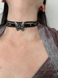 Daiiibabyyy Fashion Punk Exquisite Alloy Butterfly Multilayered Necklace for Women Vintage PU Leather Charms Choker Cool Hiphop Jewelry Gift