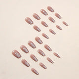 Daiiibabyyy 24pcs Mid Length False Nail Ins Star Heart Design Pink Fake Nails Patch Korean Sweet Girl Coffin Artificial Acrylic Nail Tips