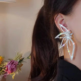 Daiiibabyyy New Luxury Fashion Exaggerated Zircon Maple Leaf Flower Stud Earrings for Women Personality Statement Party Jewelry Gift