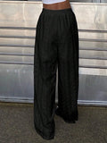 Daiiibabyyy  Elegant Simple Vacation Trouser Casual Solid Color Lace Hollow Out Long Pants Summer Fashion Elastic Waist Women's Commute Pants