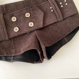 Daiiibabyyy  Sexy Retro American Sle Low Waist Belted Corduroy orts Women's Autumn Winter Casual Pants Wide Leg Button Detail