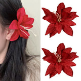 DAIIIBABYYY  -  2/4/6 pcs Hawaiian Flower Hair Clips for Women Artificial Floral Hibiscus Lily Barrettes Hairpin Accessories Vacation Beach Gift