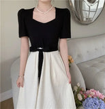 Daiiibabyyy  Women's Dress Elegant Waist-Cinching A-Line Midi Summer French Style Belly Covering Dress Spring Autumn Knee-Length
