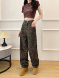 Daiiibabyyy Leopard High Waisted Jeans Wide Leg Baggy Pants Streetwear Trousers Y2k Fashion 2024 Boyfriend Loose Denim Pants Mom Jeans