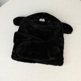 Daiiibabyyy  Simple Fleece Seal Plush Hooded Scarf Cute Solid Color Mask Pullover Hat 3 in 1 Soft Earflap Hat Female/Girls