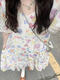 DAIIIBABYYY  -  2025 Sweet Super Fairy Temperament Bubble Sleeve Floral Dress Female Students Summer Covering Flesh Showing Thinness