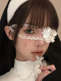 Daiiibabyyy  Women Sweet and Cool Black White Lace Bows Heart Cross Eye Mask Suitable for Halloween Theme Lolita Dark Gothic COS Accessories