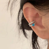 DAIIIBABYYY  -  New Trending Heart Zircon Double-Layer Ear Cuff No Piercing Earring Unique Metal Blue Crystal Rings for Women Y2K Jewelry Sets