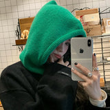 Daiiibabyyy  Women Knitted Balaclava Fashion Fake Collar Shawl Hooded Hat Thick Warm Beanines Winter Hat